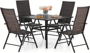4pc Rattan Patio Dining Set Folding Chairs & Metal Table Umbrella Hole