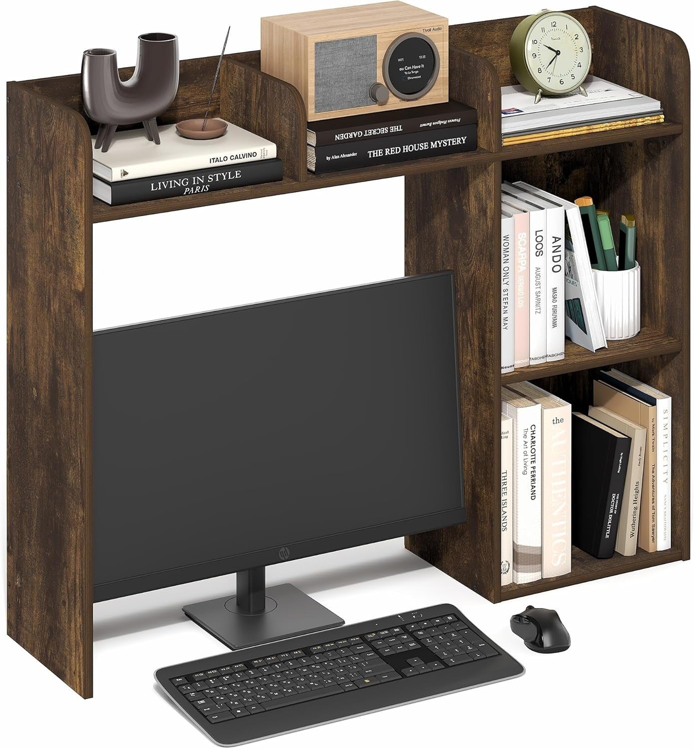 Classic Desk Hutch Shelf 5-Tier Desktop Organizer Monitor Storage Amber Pine