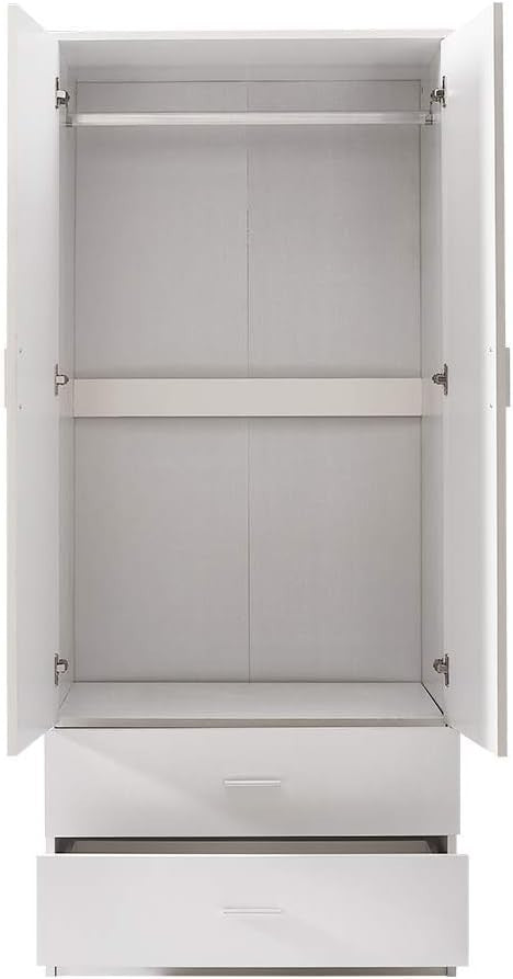 White 2 Door Wardrobe with 2 Drawers & Hanging Rail Durable Bedroom Closet