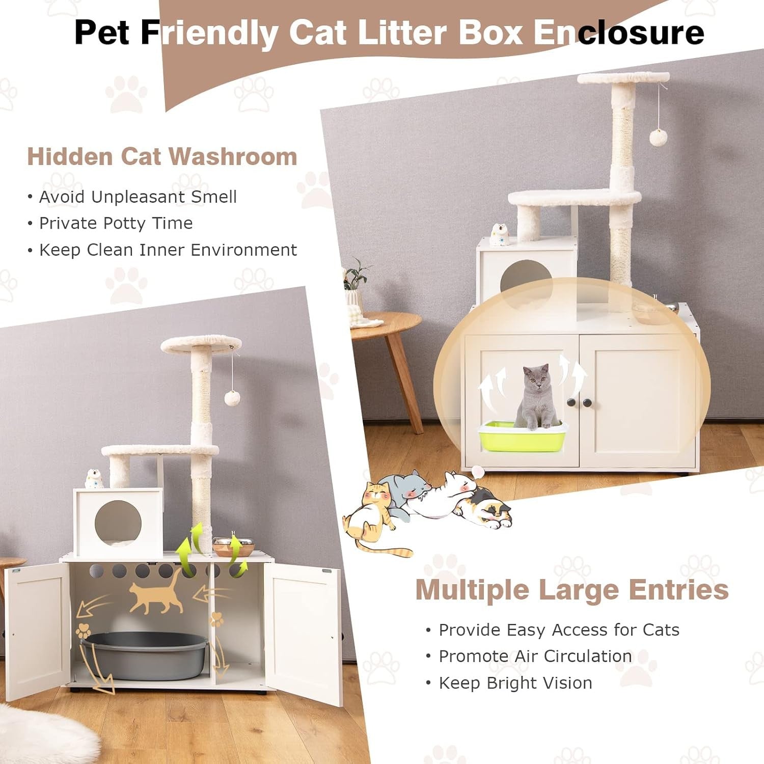 Hidden Cat Litter Box Furniture With Cat Tree Scratching Post Condo Indoor