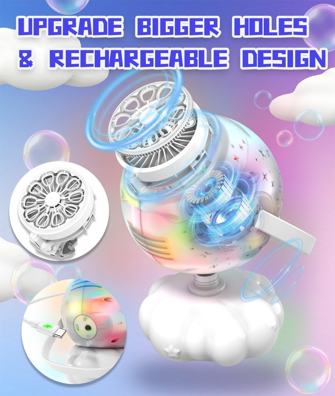 Bubble Machine 600ml Large Bubble Maker LED Light Toy