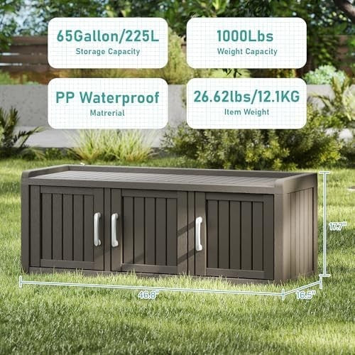 Waterproof Outdoor Shoe Storage Cabinet Bench 3 Door Resin Grey