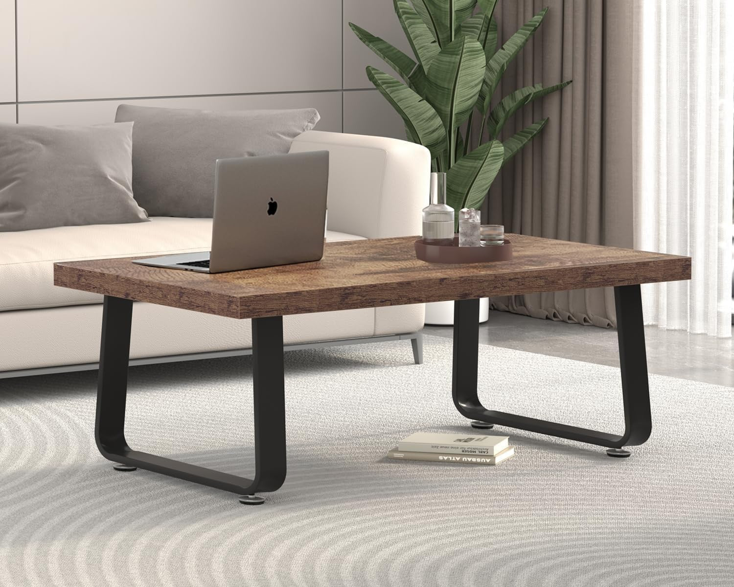 Rustic Brown Industrial Coffee Table 120x60x46.5cm, Metal Frame, Durable