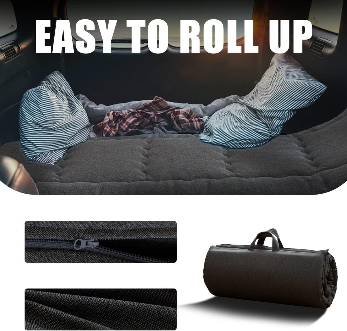 Foldable Futon Bed Roll Mat Zipper Handle Foam Pad Grey Travel Mattress