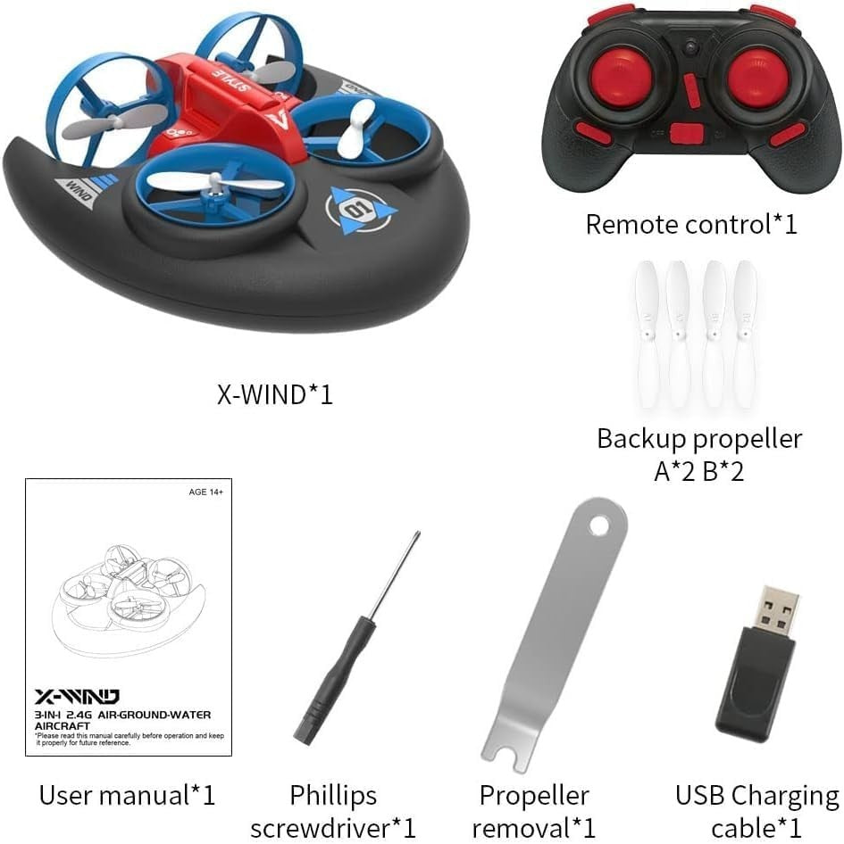 OBEST 3-in-1 RC Drone, Car & Boat Toy for Kids, 360° Roll, Air Pressure Control