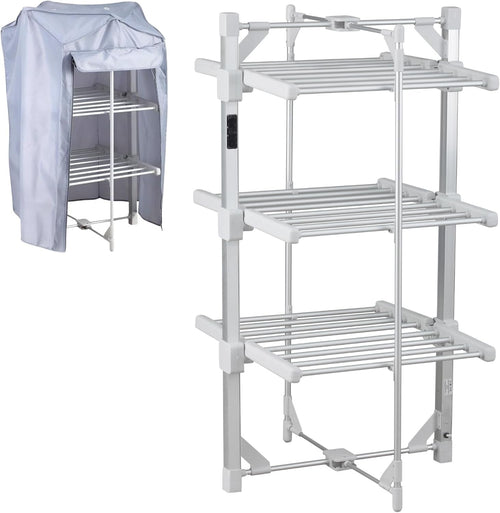 3 Tier Heated Clothes Airer with Cover Timer Folding Indoor Drying Rack