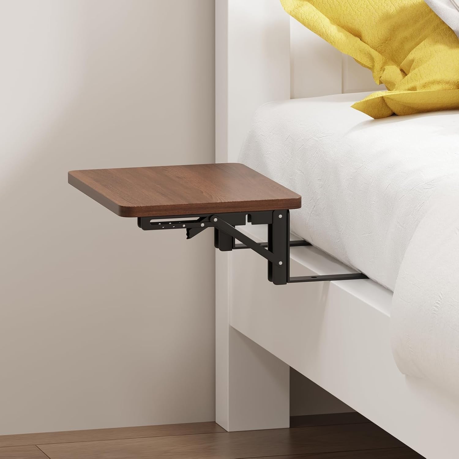 Floating Bedside Shelf Table for Small Spaces – Bed-Mounted Folding Tray