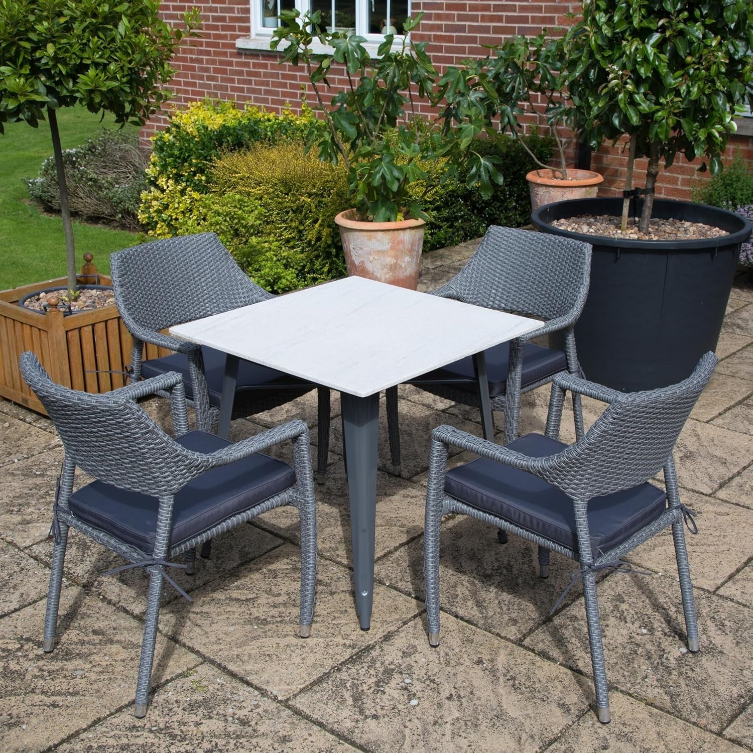 Grey Rattan Garden Armchair Stackable Outdoor Patio Dining Seat No Cushion