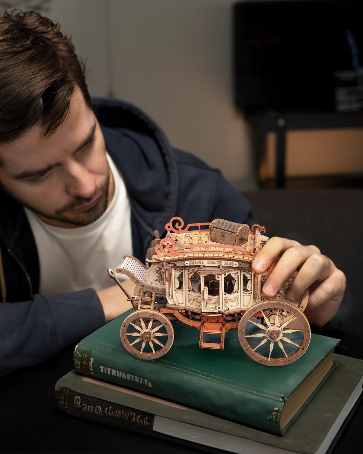 3D Wooden Stagecoach Puzzle Kit with Music Box – DIY Gift for Adults & Kids