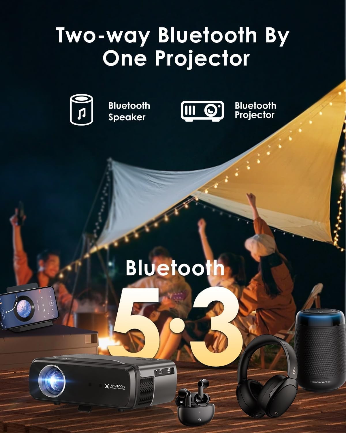 Smart 4K Projector 1400 ANSI Android TV WiFi 6 Bluetooth Auto Focus