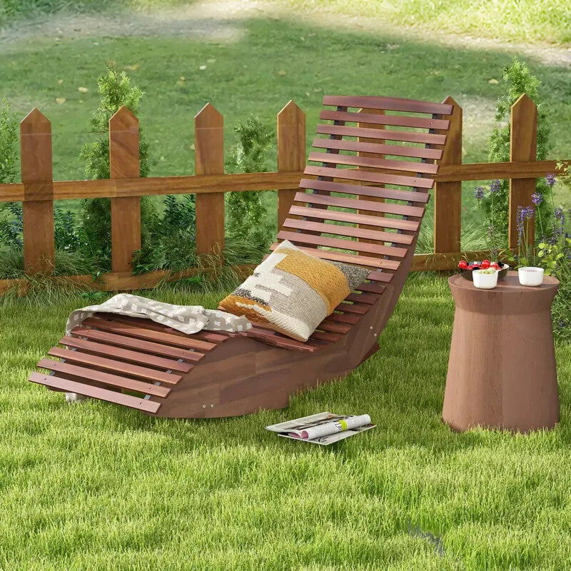 Acacia Wood Outdoor Rocking Chair – Curved Lounger Slatted Seat