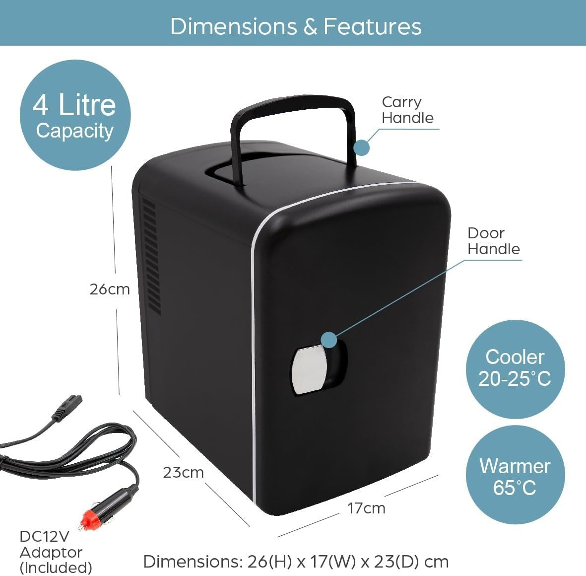 4L Mini Fridge Portable Countertop Cooler & Warmer Black Compact