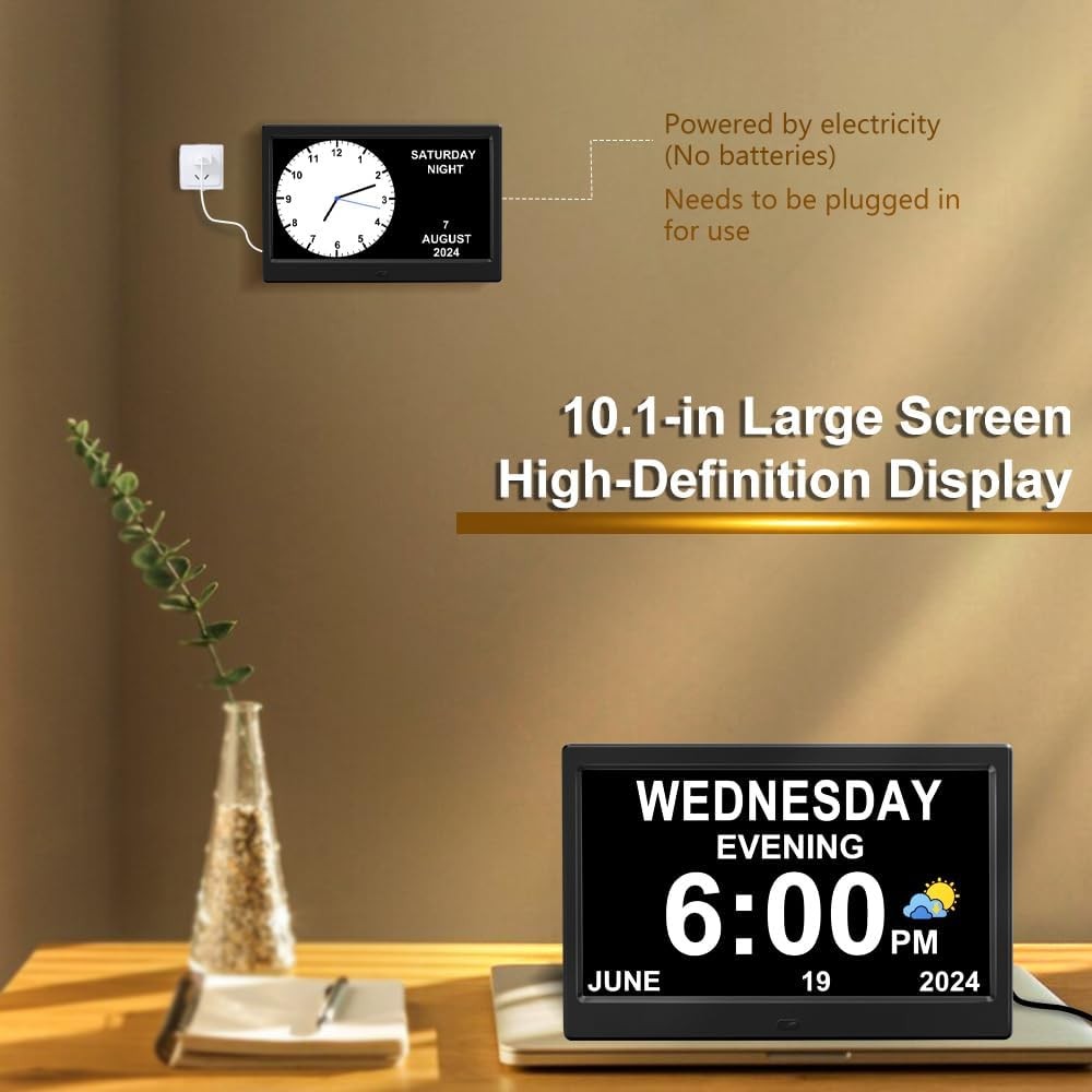 10.1” Dementia Digital Clock Large Day Date Display Dimming Elderly