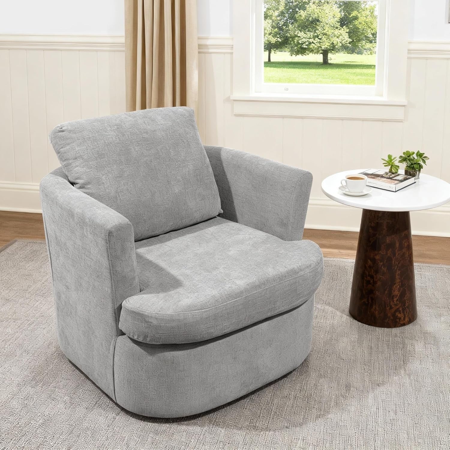 Swivel Tub Chair Accent Armchair with Pillow Grey