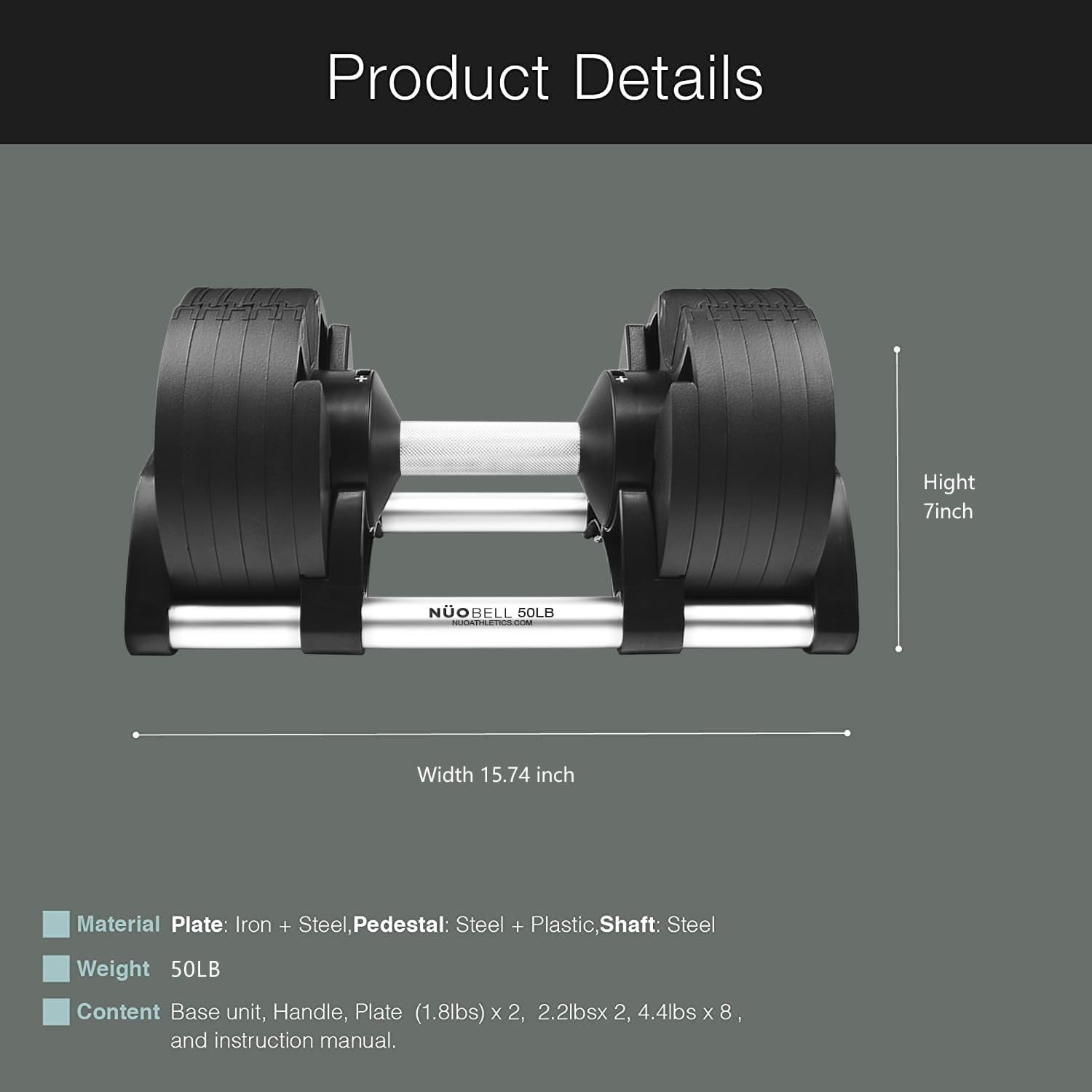 50lb Adjustable Dumbbell Single Quick Dial Compact Home Strength Weight