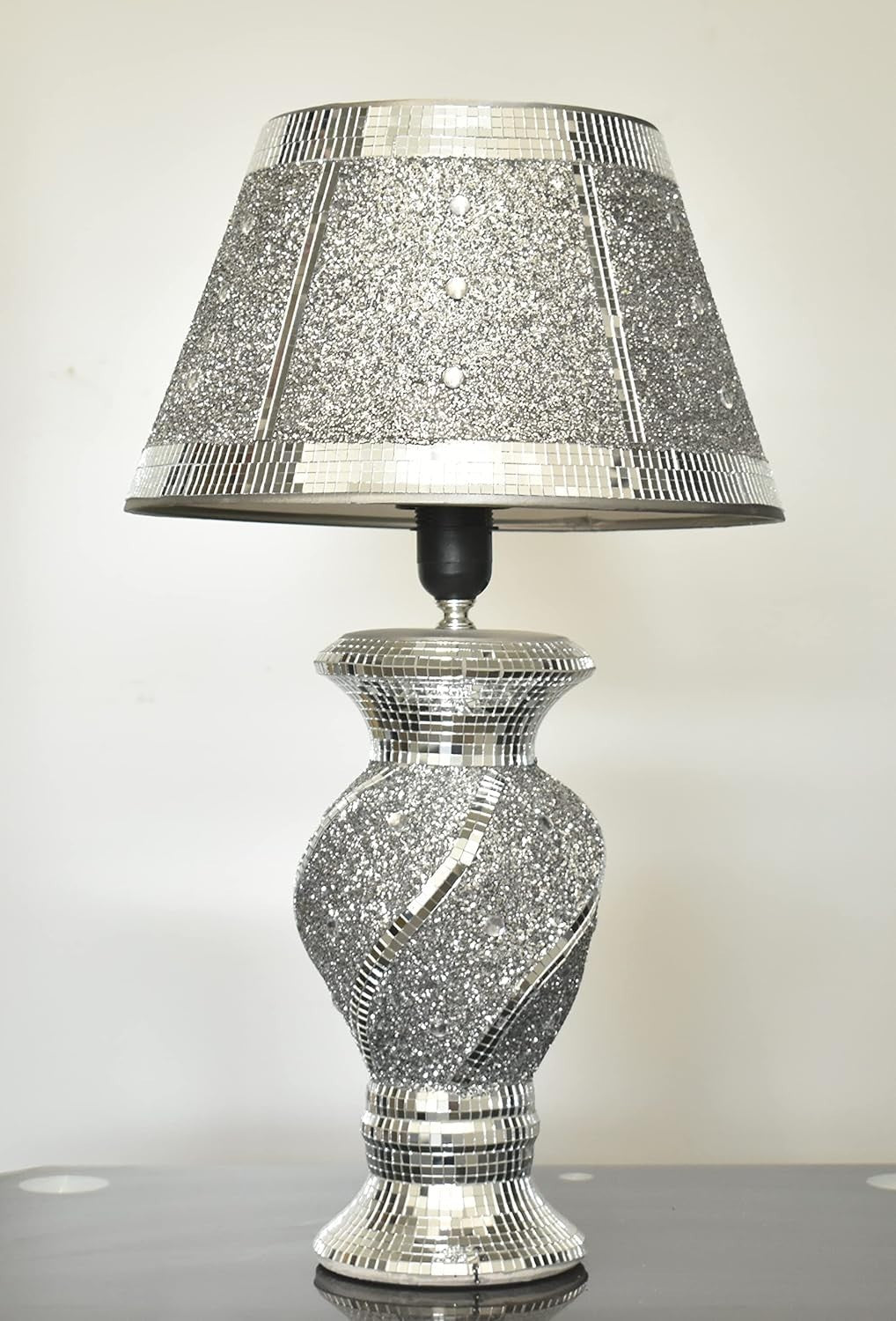 Silver Crushed Diamond Table Lamp Glitter Crystal Shade Luxury Home Decor