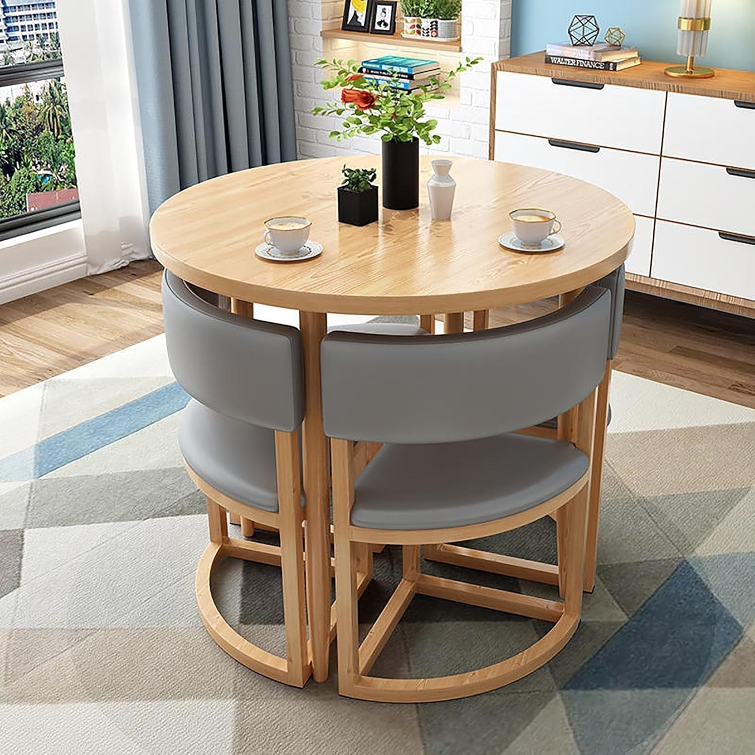 Round Office Meeting Set – 80cm Compact Table with 4 Leather Foam Chairs