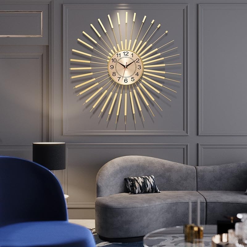 Gold Sunburst Wall Clock 60cm – Silent Modern Decorative Home Art Clock