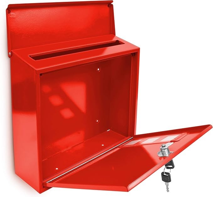 Lockable Wall Mounted Mailbox Red Metal Weatherproof Letterbox 2 Keys