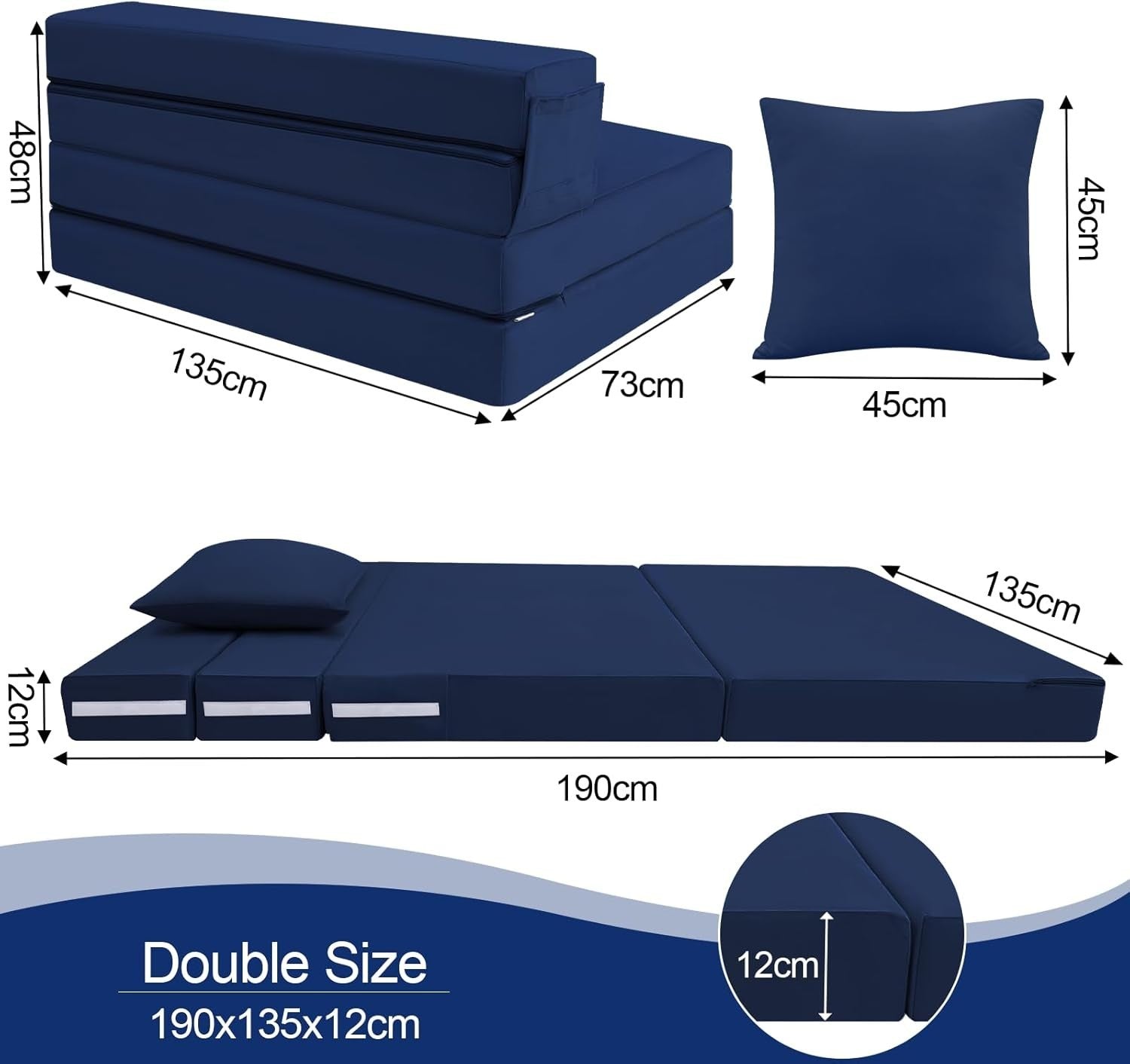 Foldable Floor Sofa Bed Double Futon Mattress Chair Guest Sleep Lounger