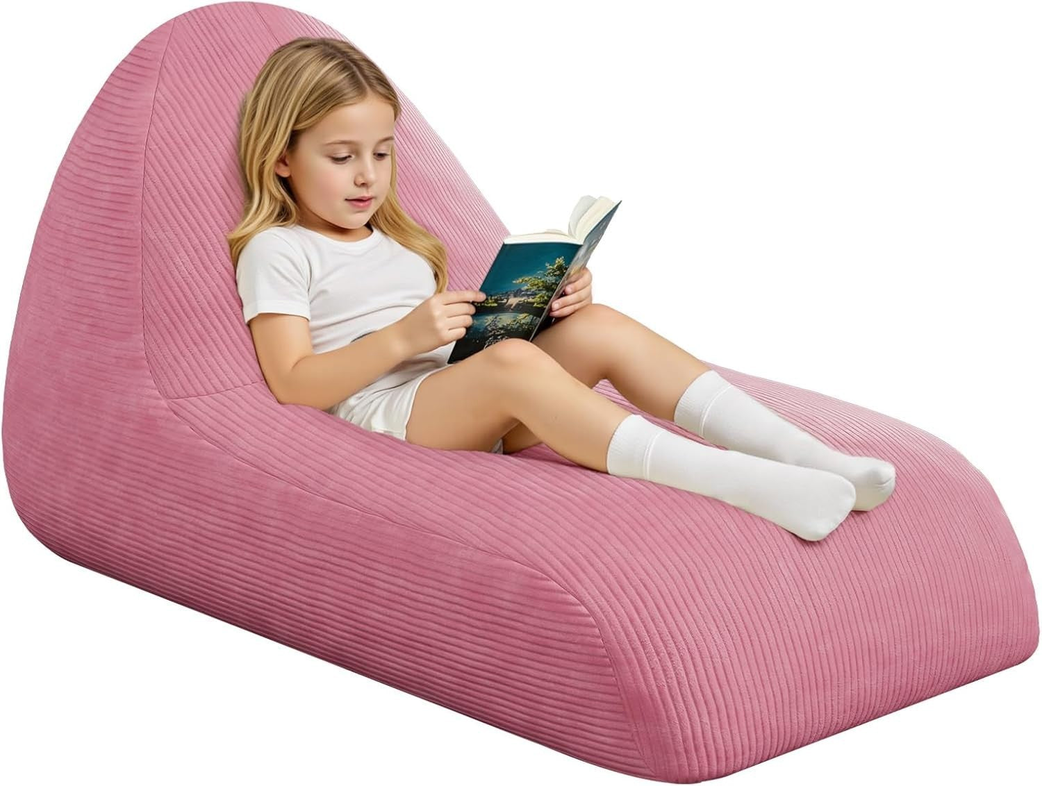 Large Pink Kids Bean Bag Chair with Removable Washable Cover