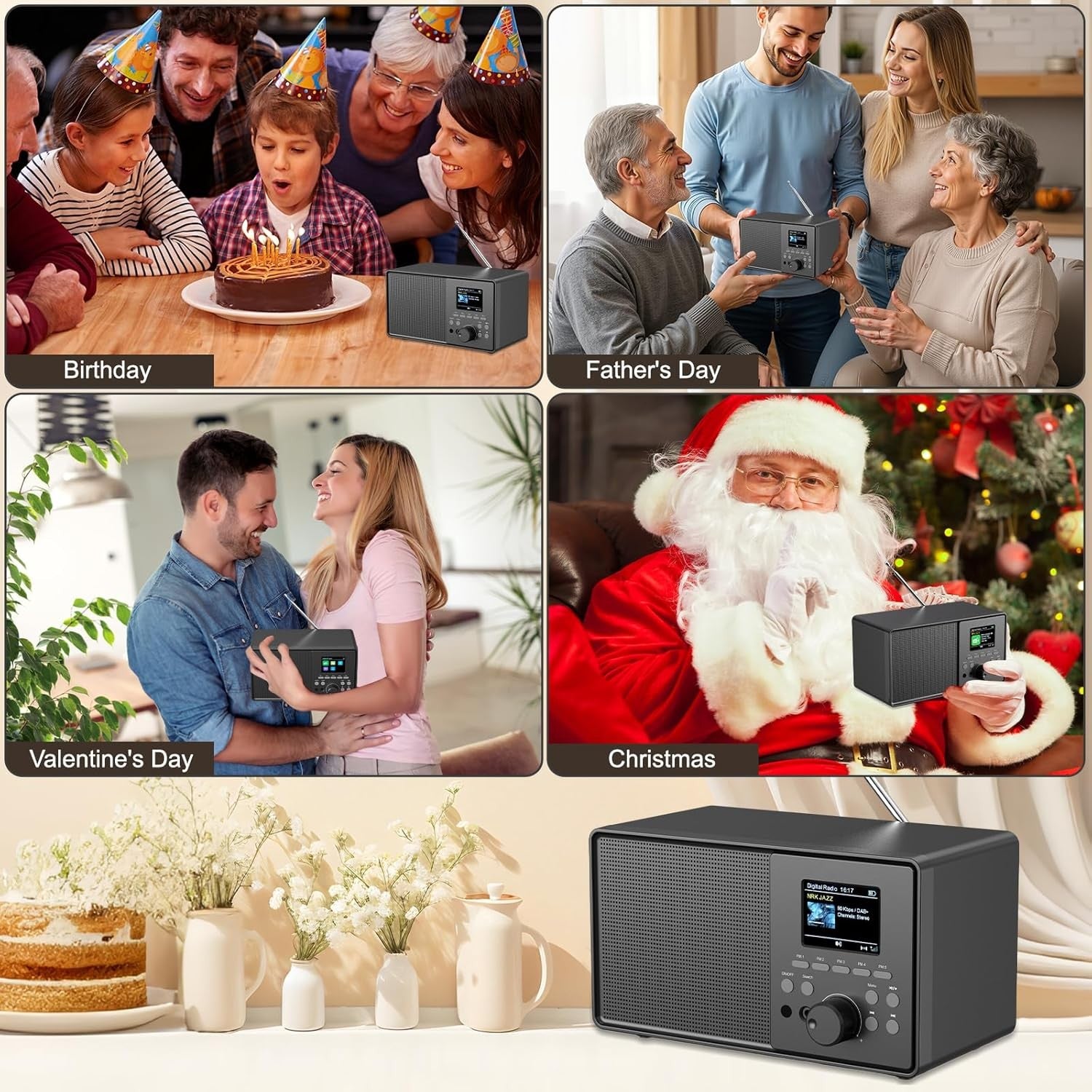 DAB DAB+ FM Digital Radio Bluetooth Alarm Remote 2.4” Color Display Black
