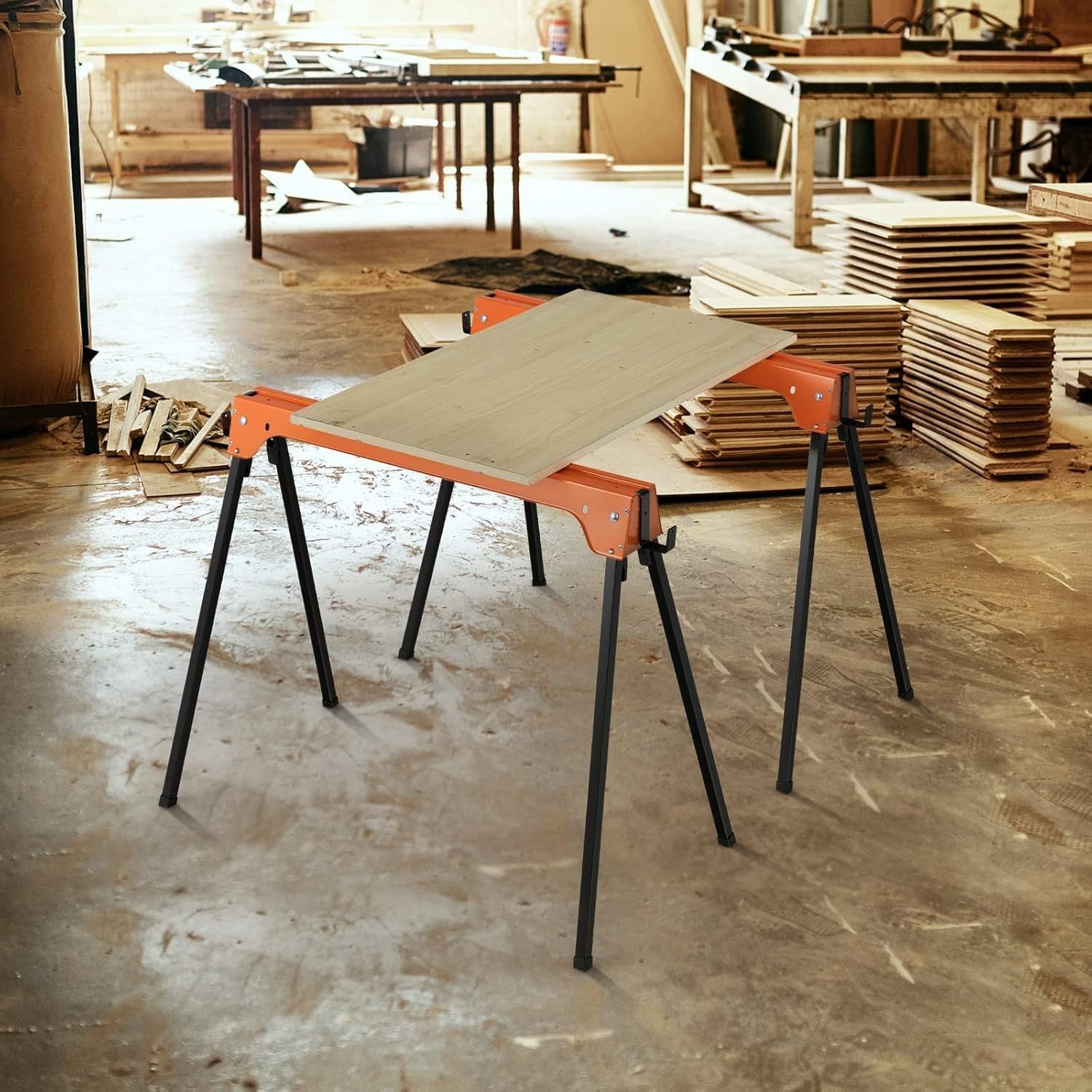 Heavy Duty Folding Saw Horses Pair 227kg Each Steel Trestles w/ Support Arms