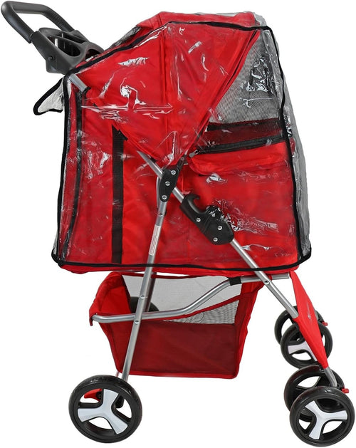 Pet Travel Stroller Dog Cat Pushchair Foldable Swivel Wheels 15kg + Rain Cover