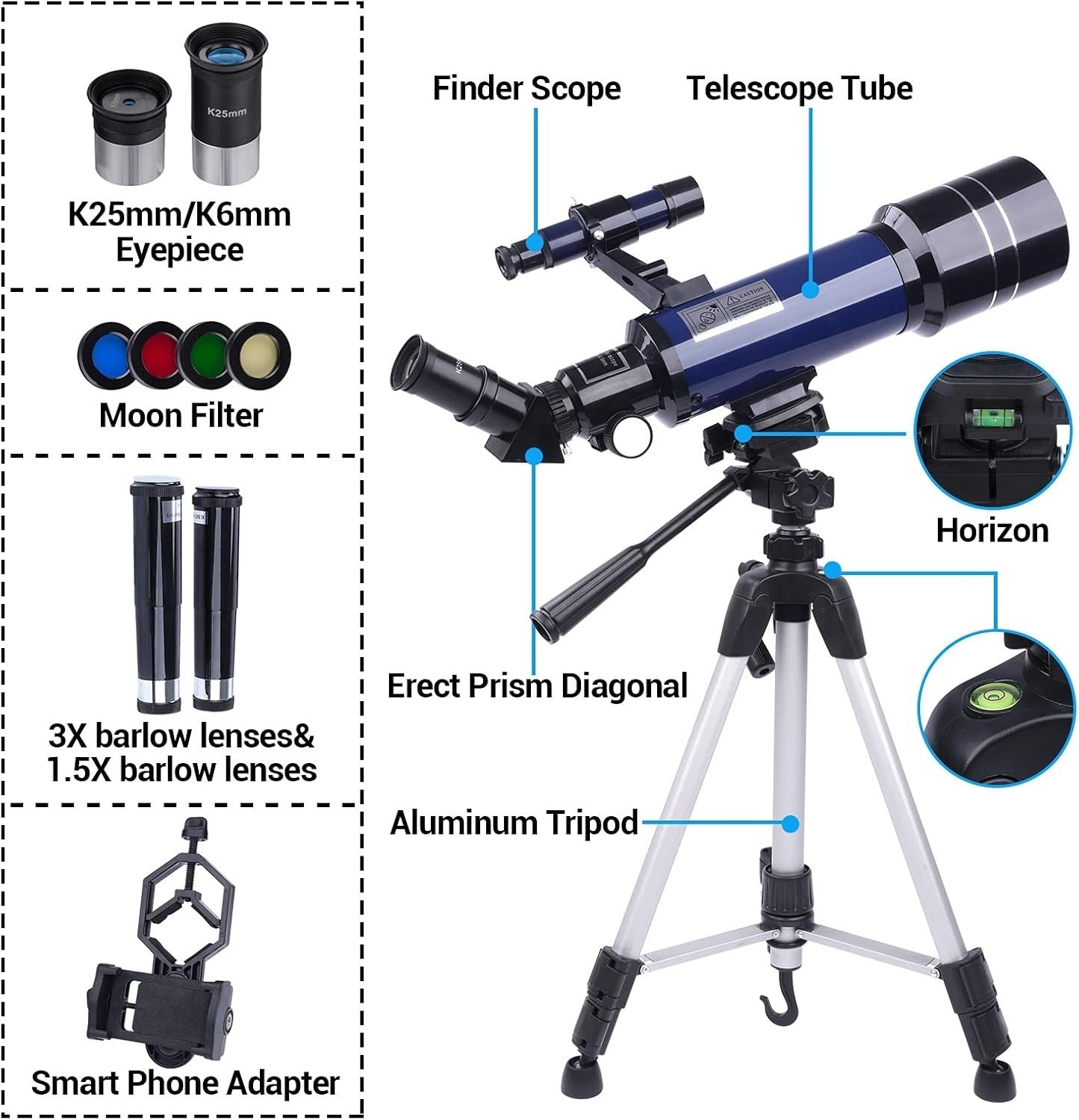 70/400mm Astronomy Telescope 16–201X High Power with Tripod & Phone Adapter
