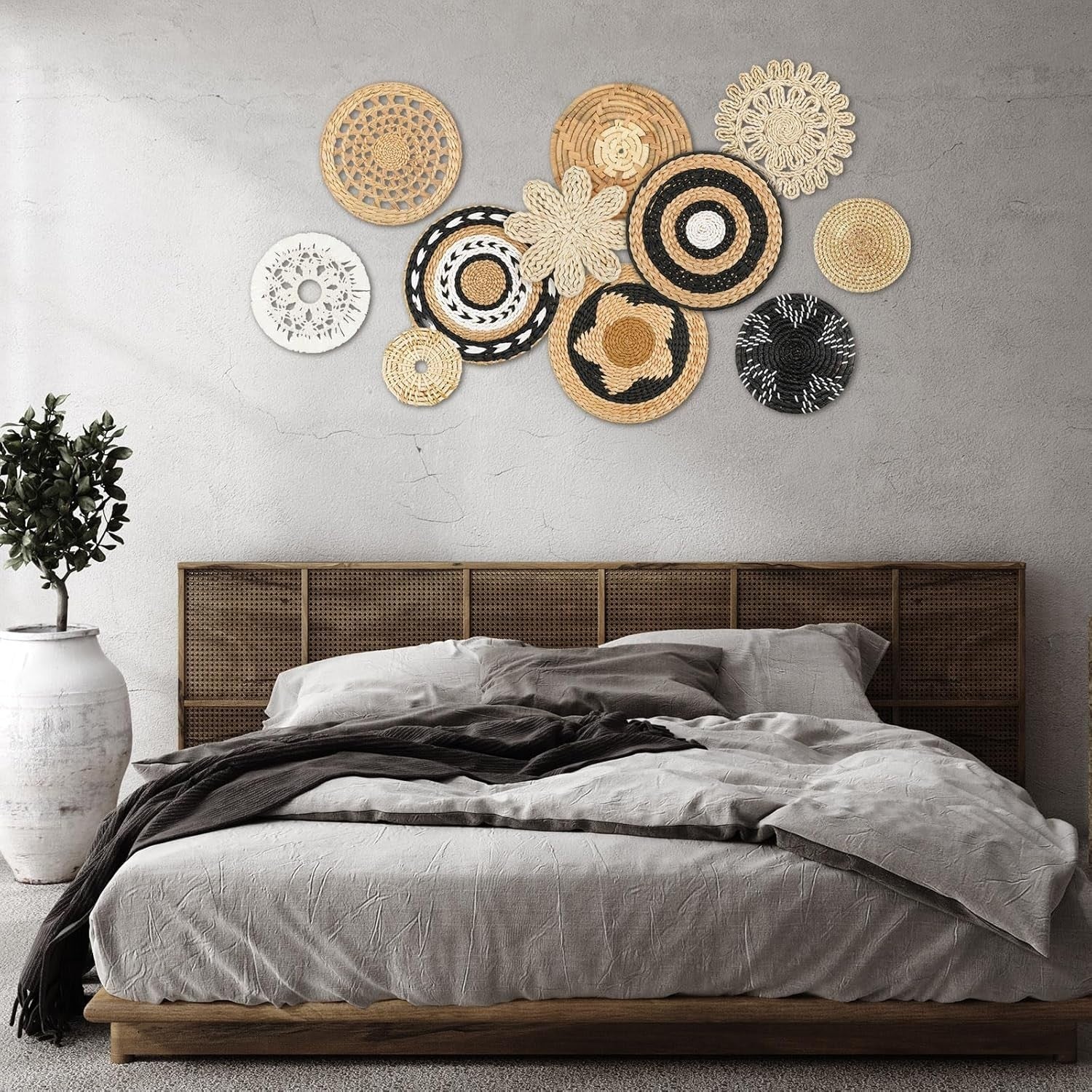 11PCS Boho Woven Wall Baskets Multi-Size Bulrush Farmhouse Decor