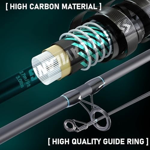3-Section Carbon Carp Rod & Reel Combo with Line & Hooks | Travel Fishing Kit