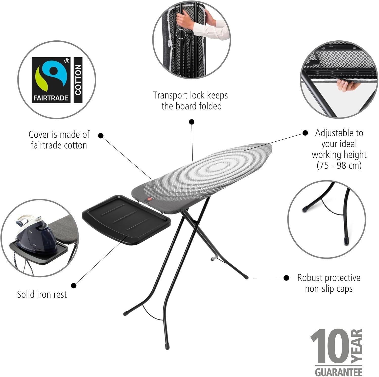 Extra Large Ironing Board with Steam Iron Holder Adjustable Height Oval