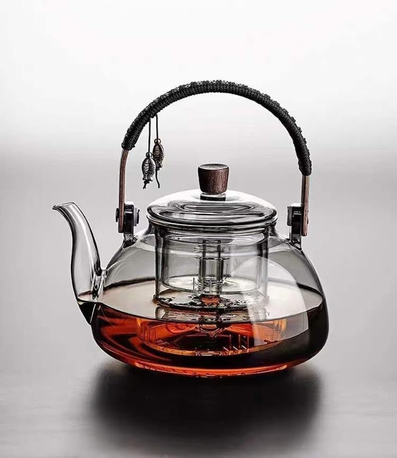 Japanese Style Glass Teapot 950ml with Infuser Stovetop Safe Gray