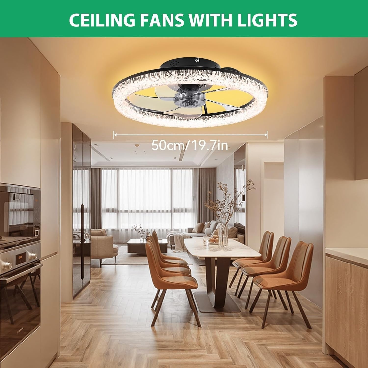 50cm Ceiling Fan Light, Remote Control, 6 Speed, Quiet LED Dimmable