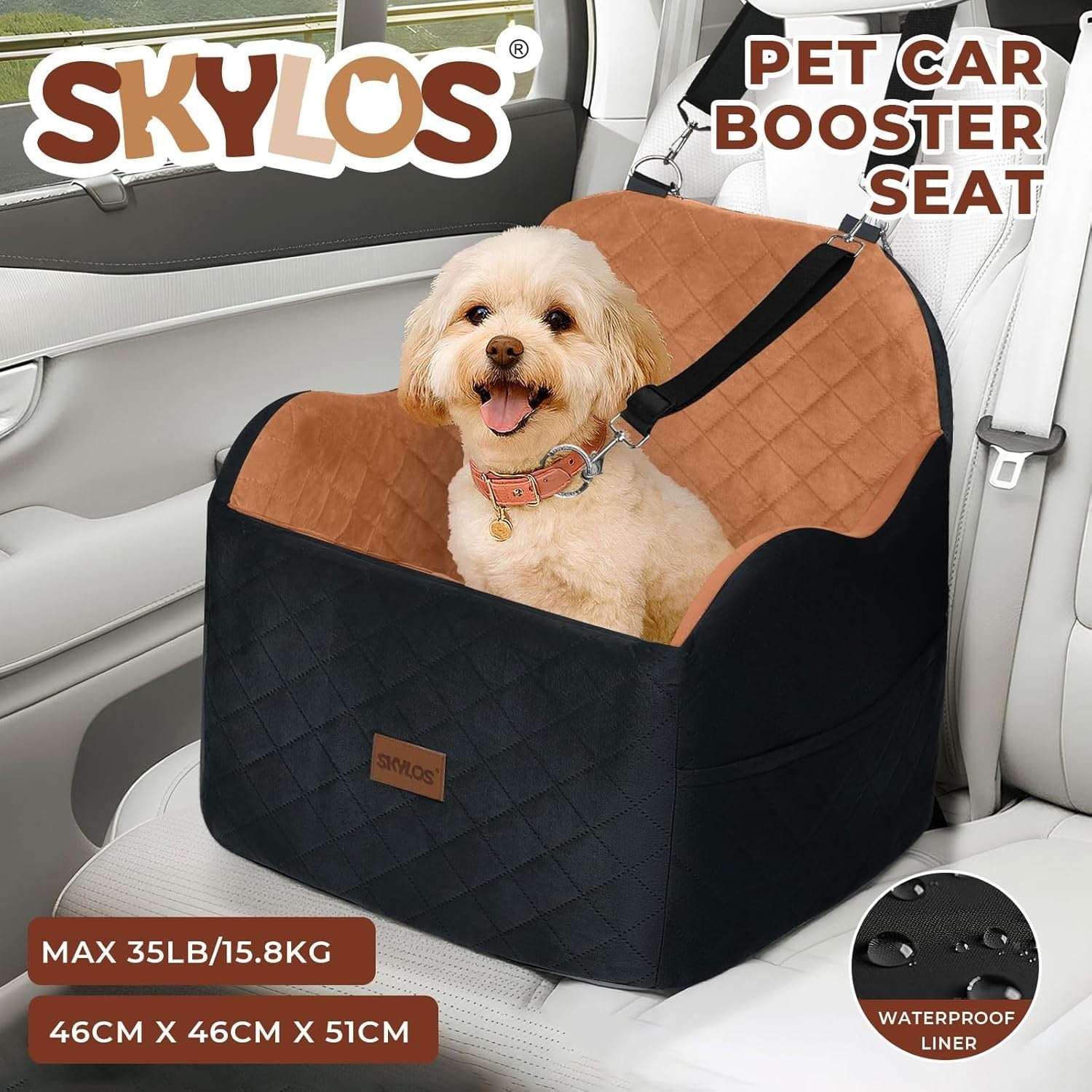 Elevated Dog Car Booster Seat Washable Travel Bed for Small Medium Dogs