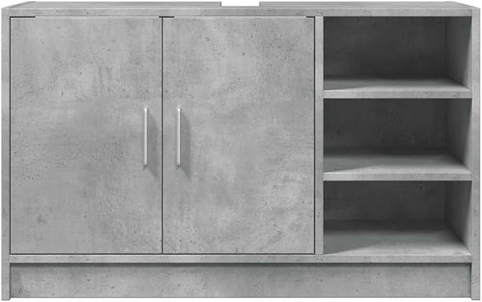 Concrete Grey Bathroom Sink Cabinet 90cm Modern Storage Unit with Shelves