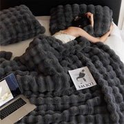 Grey Faux Rabbit Fur Throw Blanket 100x160cm 720GSM Soft & Warm for Sofa