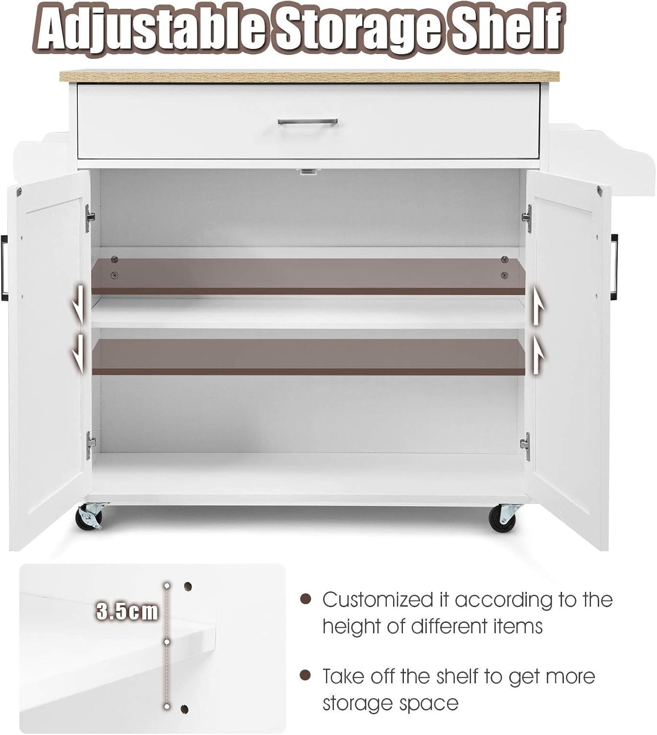 Large Kitchen Island Trolley Drawer Cabinet 116cm White