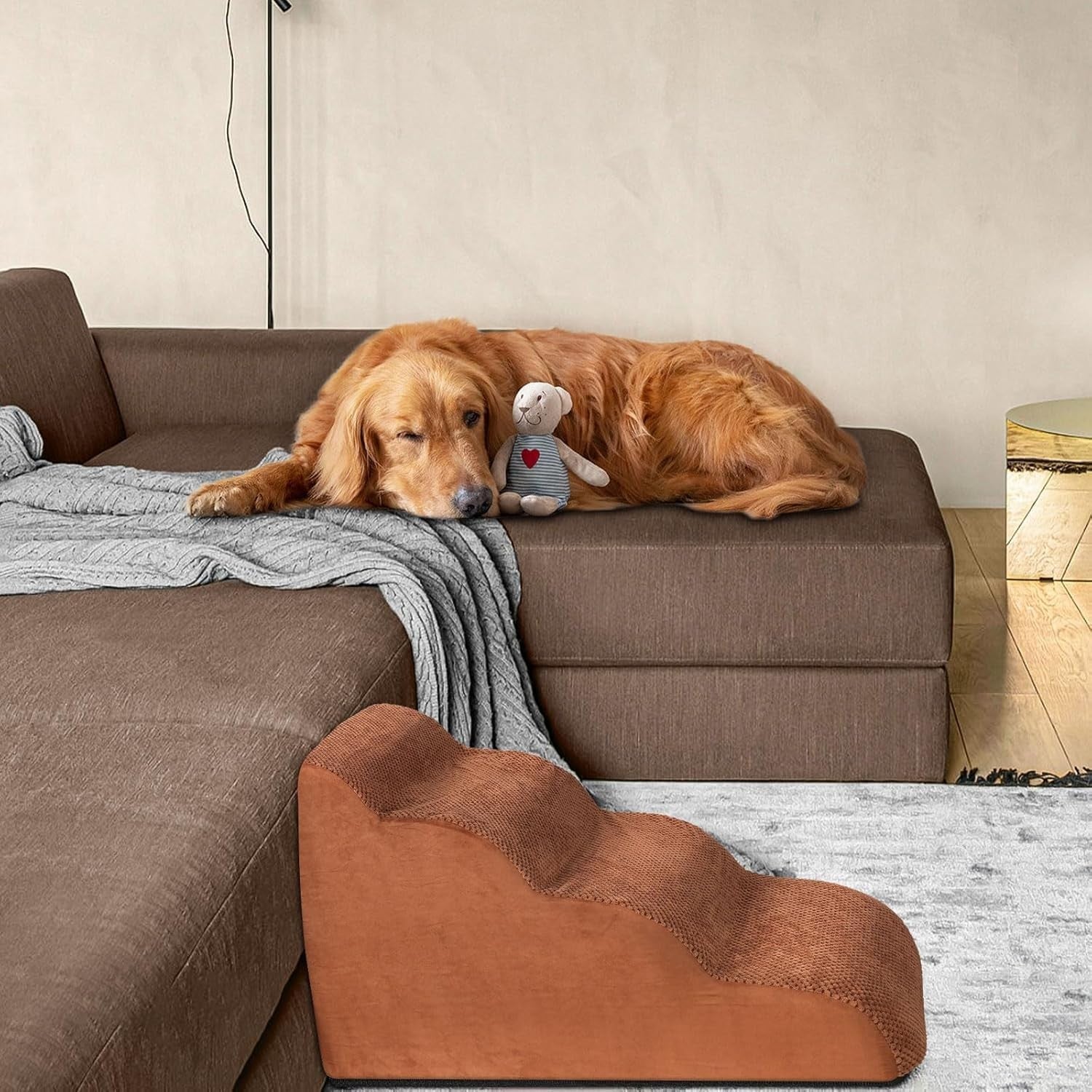 4-Step Dog Stairs Bed Sofa Non-Slip Foam Pet Ladder Brown