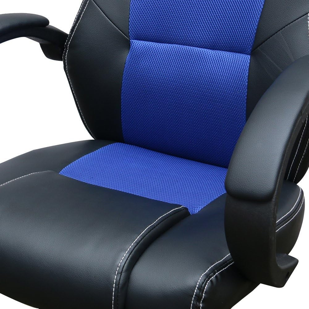 Racing Style Gaming Chair Blue PU Leather Ergonomic Swivel Desk