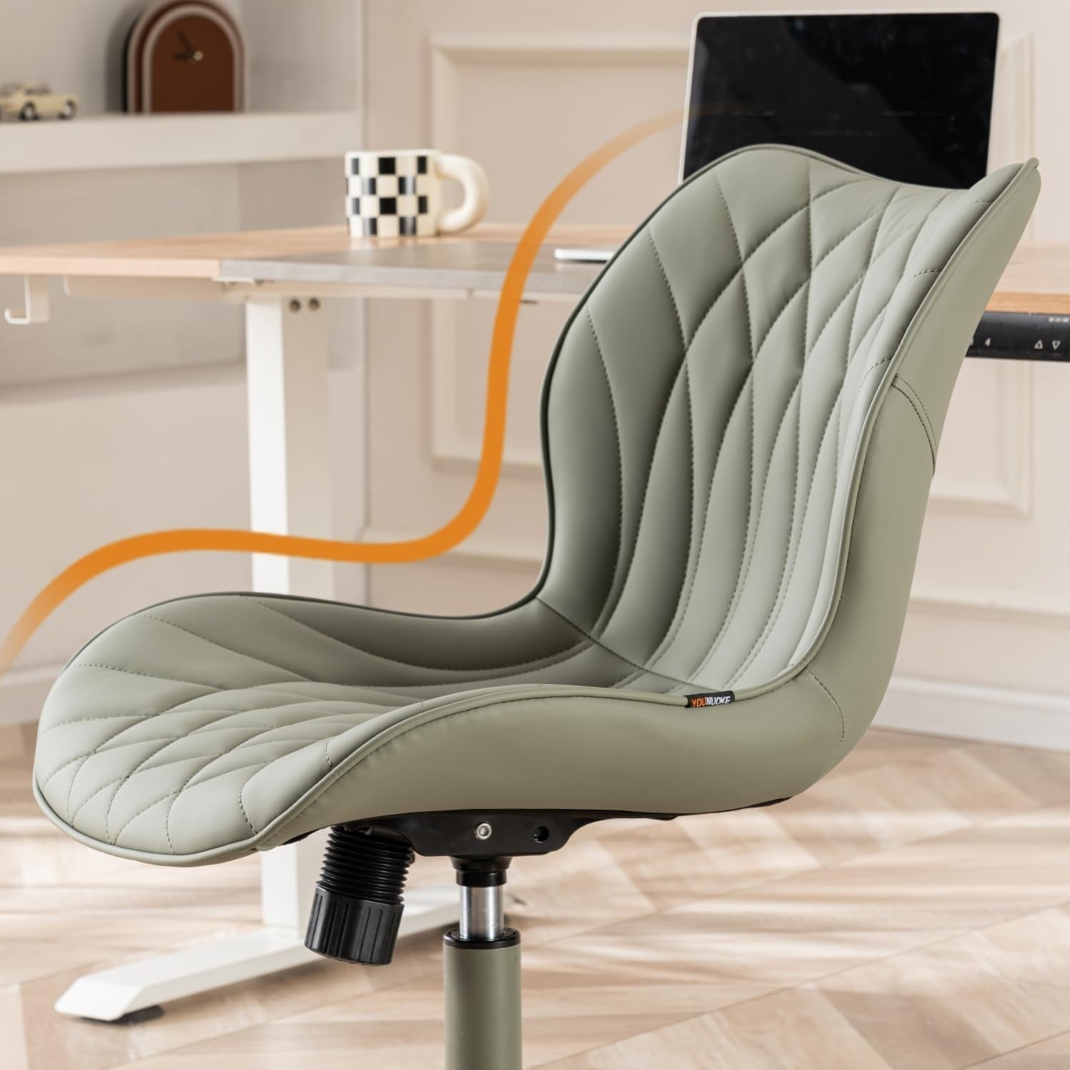 Ergonomic Swivel Desk Chair Armless Adjustable Height Home Office Faux Leather