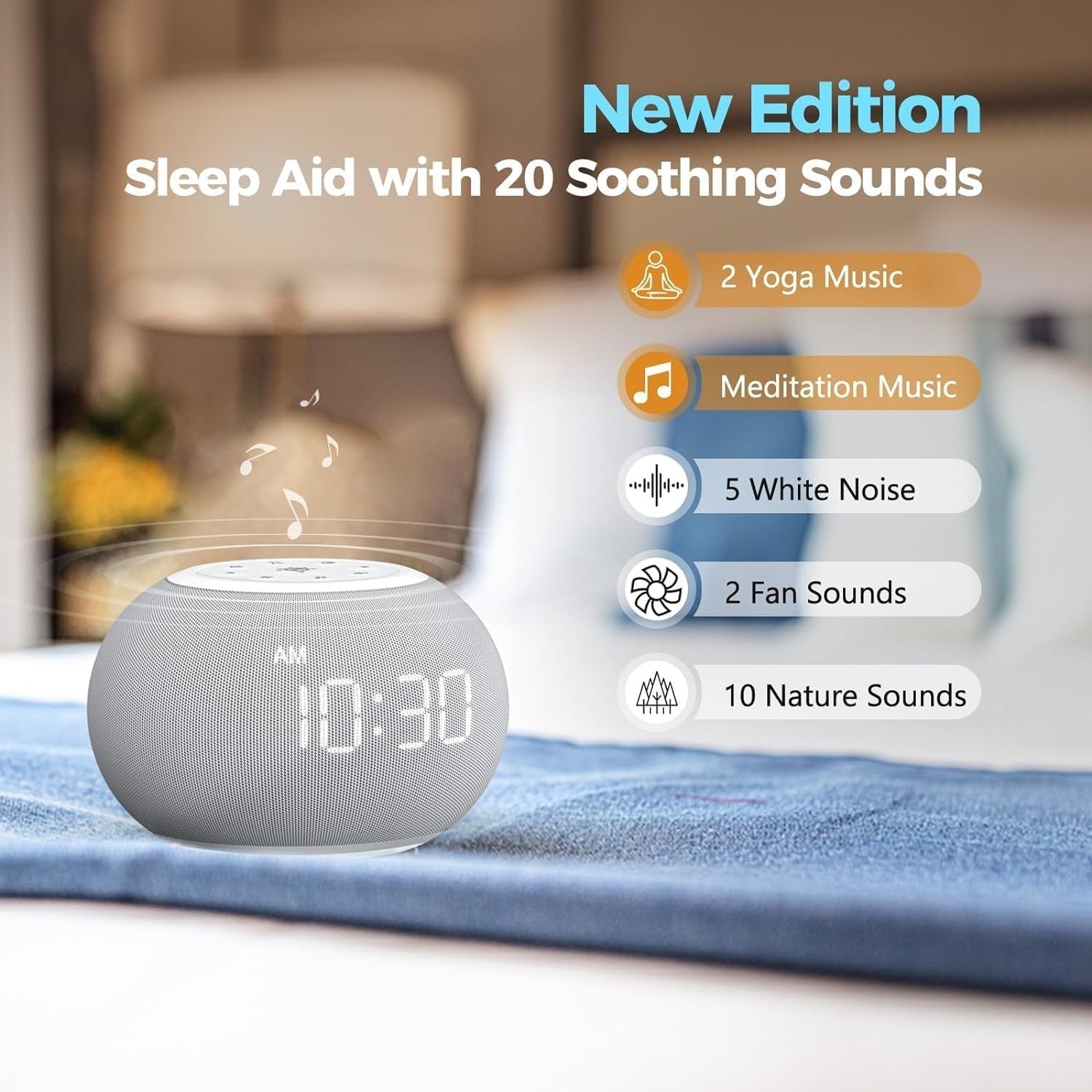 Sound Machine Alarm Clock Night Light Auto Dimming White Noise Timer