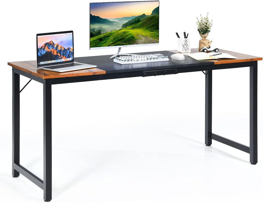 160x60cm Industrial Writing Desk Rustic Brown Office Table w/Metal Frame