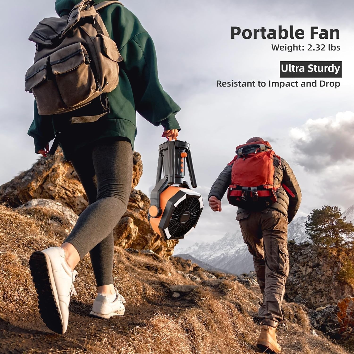 Portable Tripod Fan – 20000mAh Rechargeable LED Camping Fan w/ Remote Orange