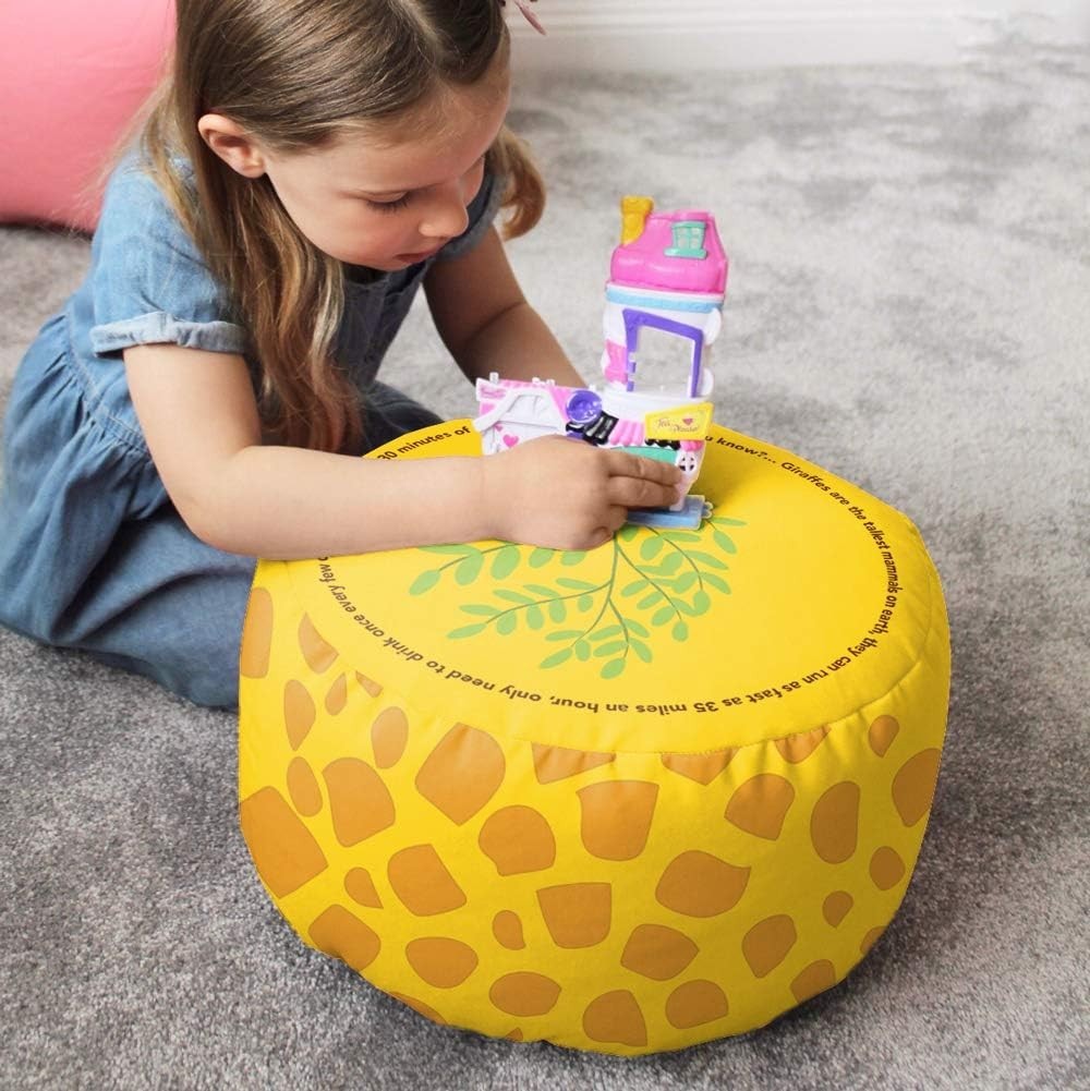 Kids Giraffe Bean Bag Chair with Footstool Safe Washable Playroom Seat