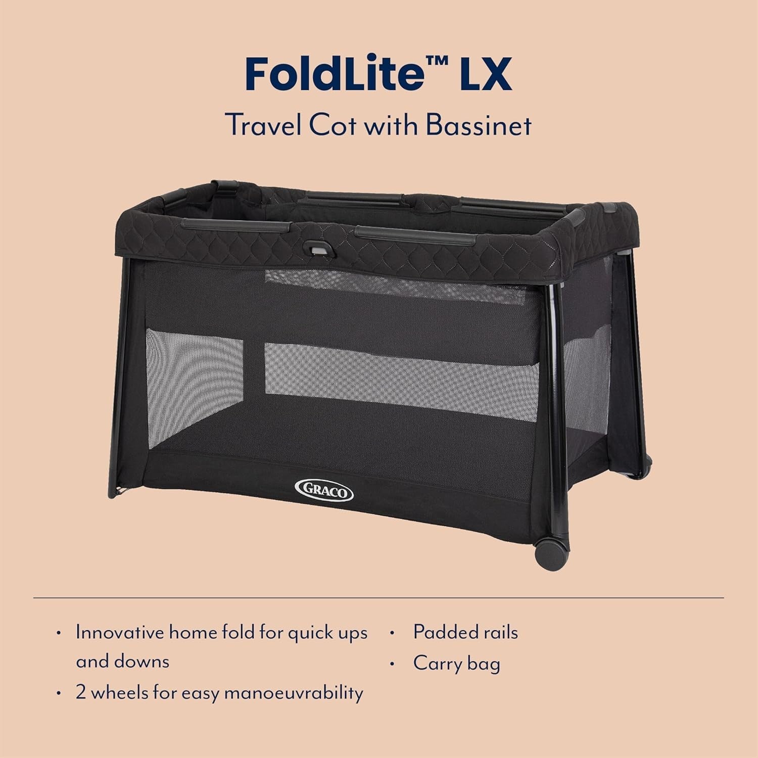 Lightweight Travel Cot with Bassinet Compact Folding Baby Bed Playpen 105x65cm