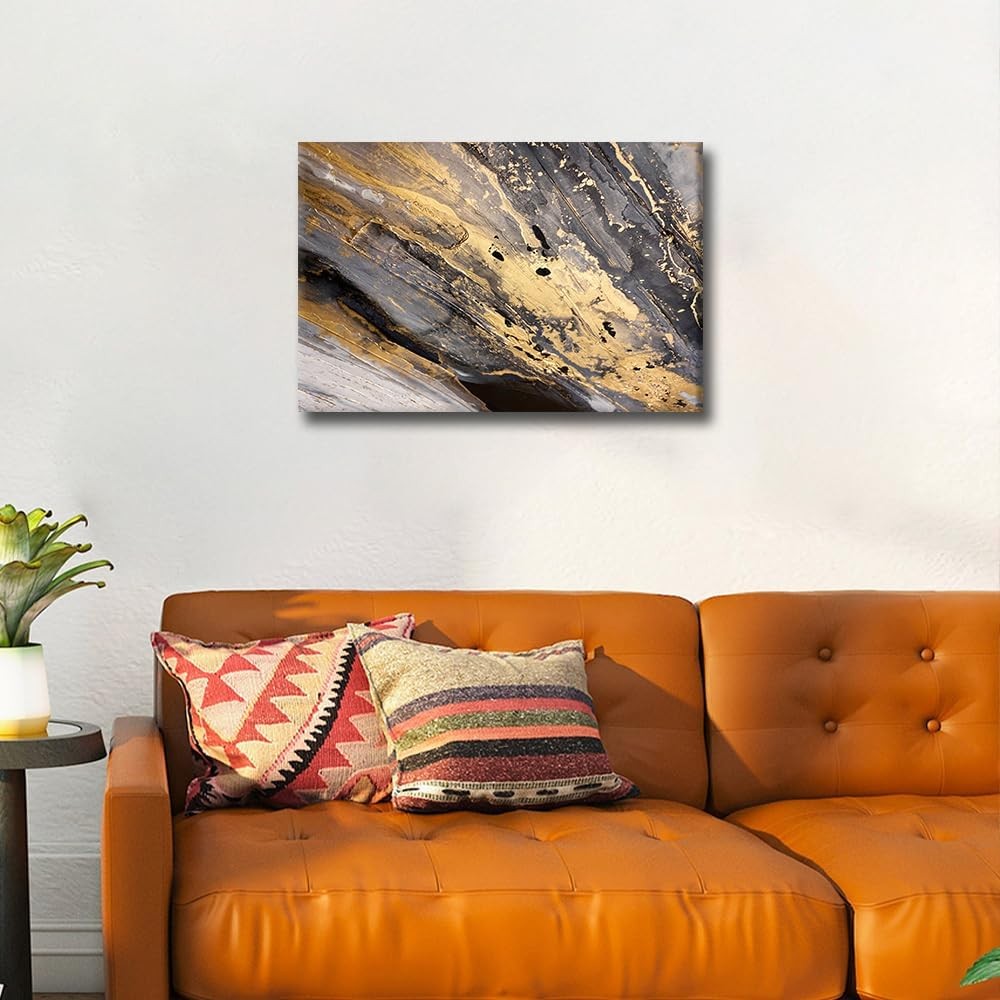 Gold Grey Abstract Canvas Wall Art 60x40cm Framed
