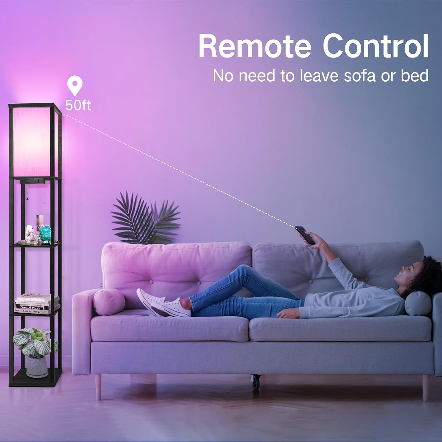 RGB Floor Lamp with Shelves App Remote Smart LED Standing Light Black