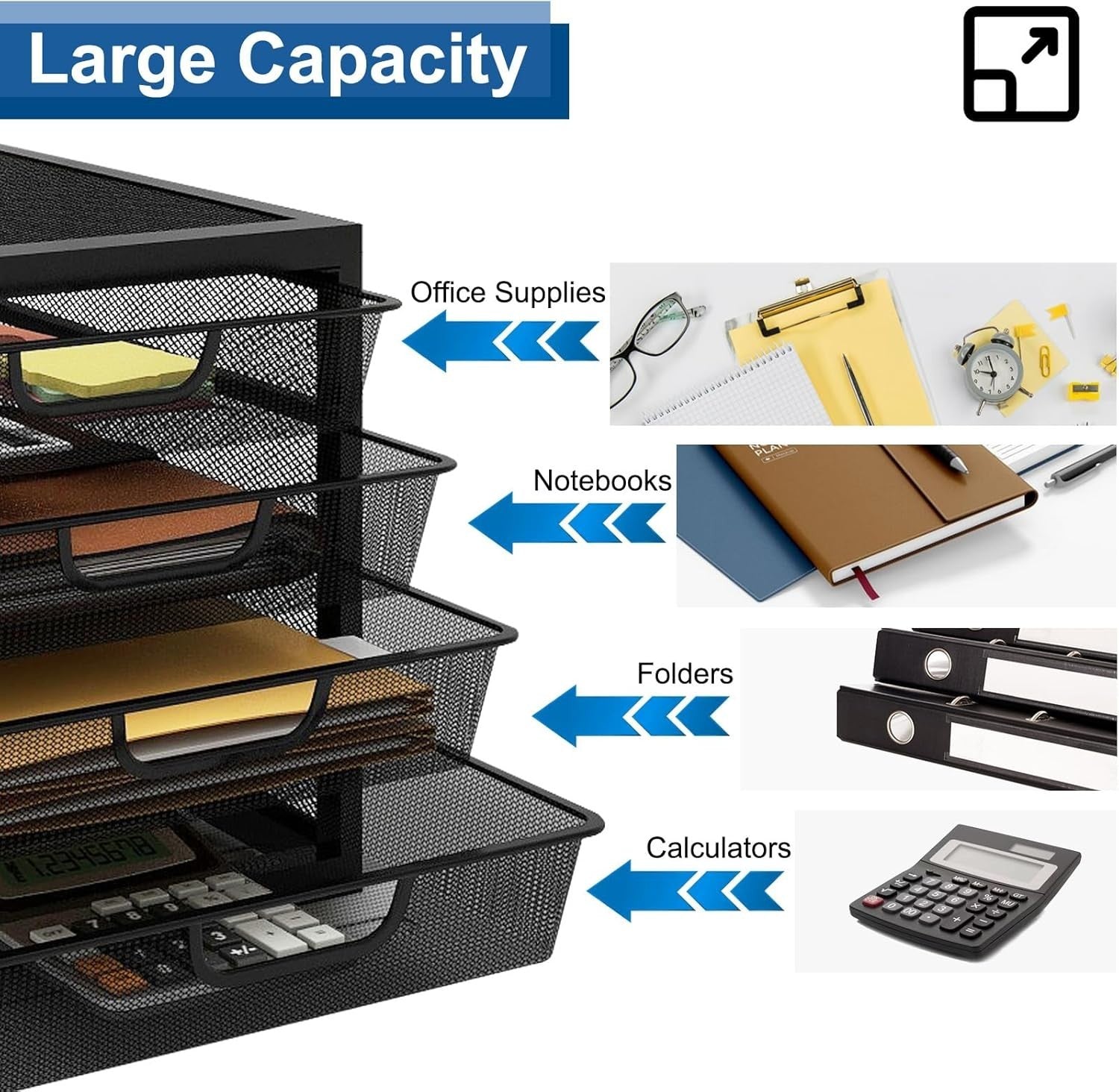 Desktop Paper Tray Organizer 4 Sliding Drawers Metal Office Filing Storage