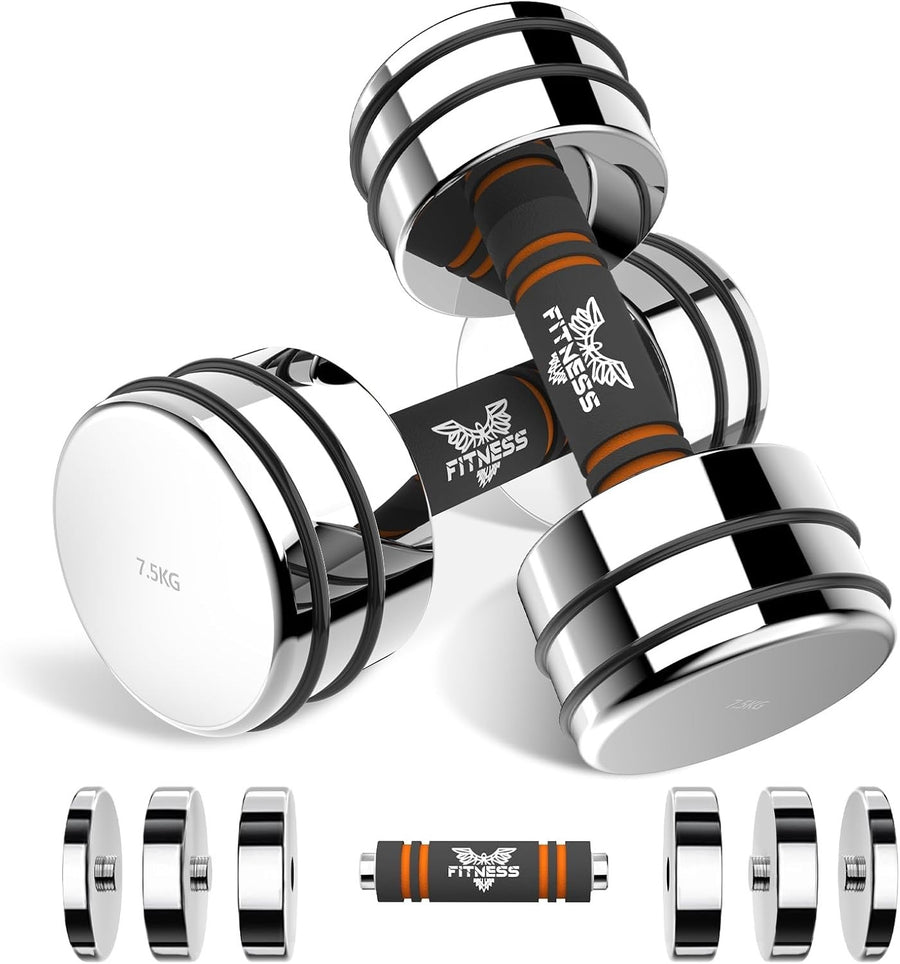 15kg Adjustable Steel Dumbbells Pair Non Slip Compact Home Gym Weights